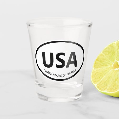 USA oval country code or state abbreviation Shot Glass
