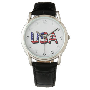 USA overlaid on US Flag Black Numbers wacnt Watch