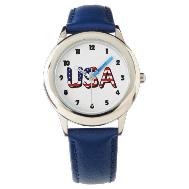 USA overlaid on US Flag Fat Black Num wat Watch (Front)