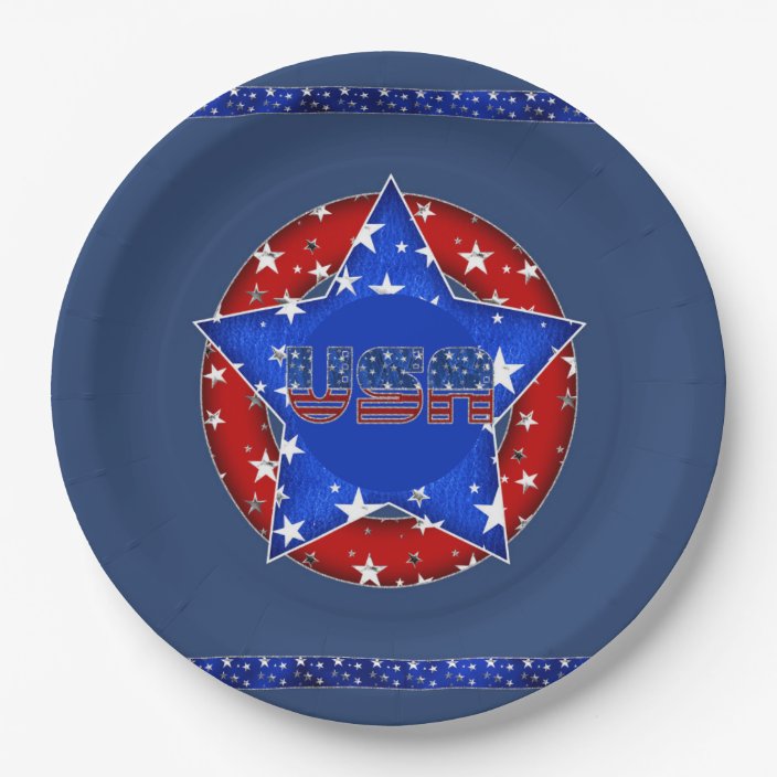 USA, Paper Plates in Red, White, Blue with Stars