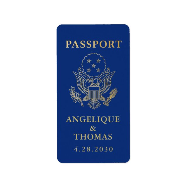 USA Passport Emblem Travel Theme Favor Label (Front)