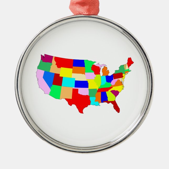 USA Patchwork Map Metal Ornament (Front)