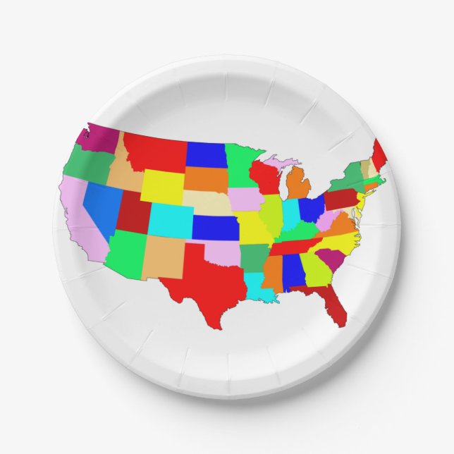 USA Patchwork Map Paper Plates (Front)