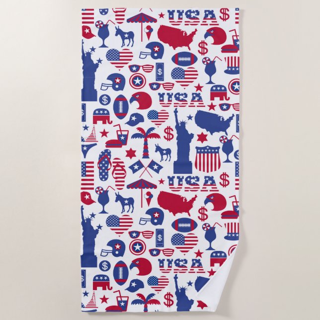 USA Patriotic 4th July Beach Towel (Front)