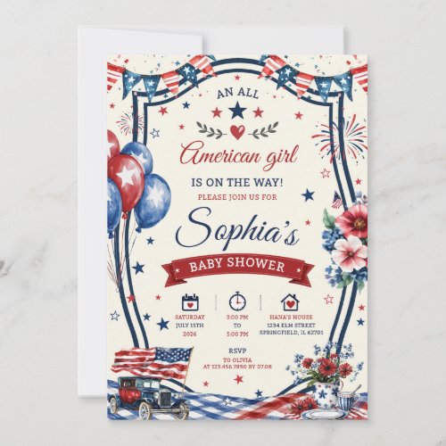 USA Patriotic 4th of July Baby Shower Party Invite