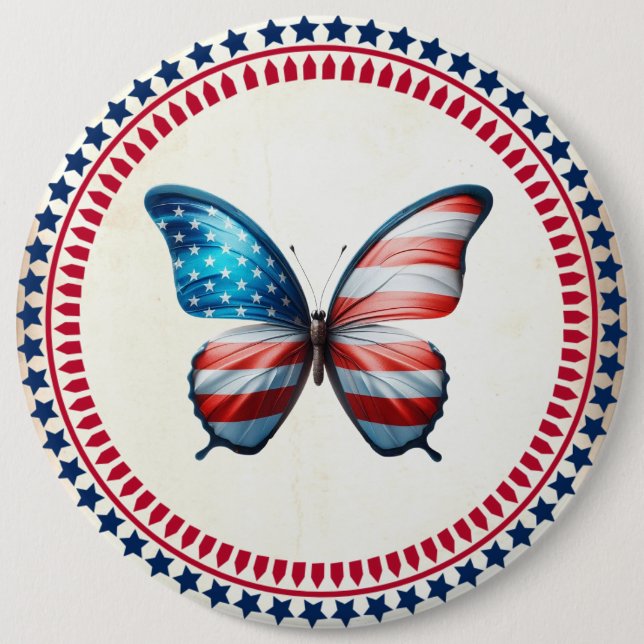 USA/patriotic 4th of July butterfly Button (Front)