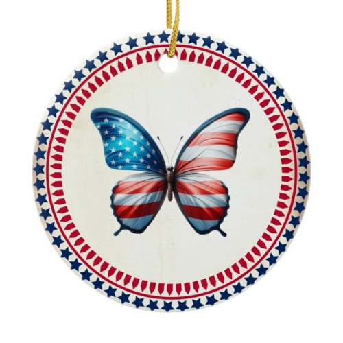 USA/patriotic 4th of July butterfly Ceramic Ornament