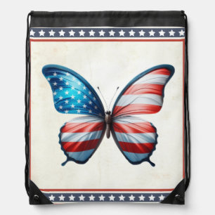 USA/patriotic 4th of July butterfly Drawstring Bag