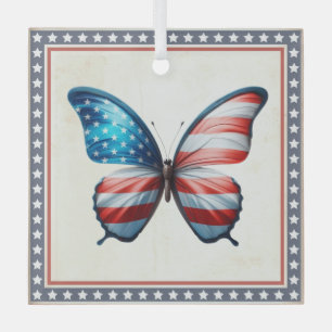 USA/patriotic 4th of July butterfly Glass Ornament