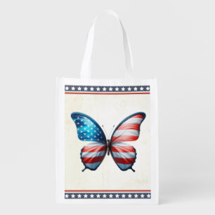 USA/patriotic 4th of July butterfly Grocery Bag