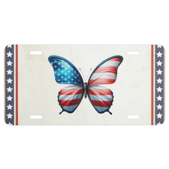 USA/patriotic 4th of July butterfly License Plate (Front)