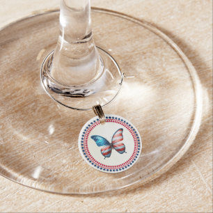USA/patriotic 4th of July butterfly Wine Charm