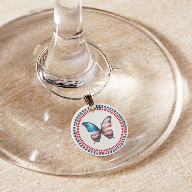 USA/patriotic 4th of July butterfly Wine Charm (In Situ)