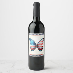 USA/patriotic 4th of July butterfly Wine Label