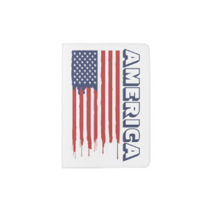 USA Patriotic America Dripping Paint Flag Passport Holder