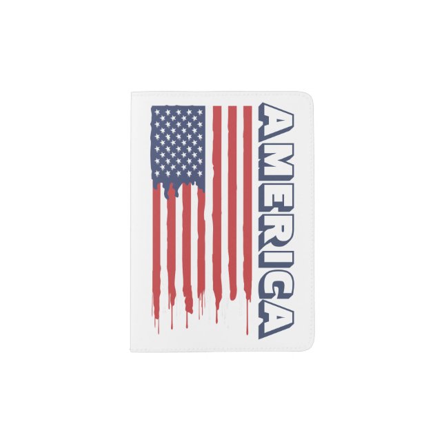 USA Patriotic America Dripping Paint Flag Passport Holder (Front)