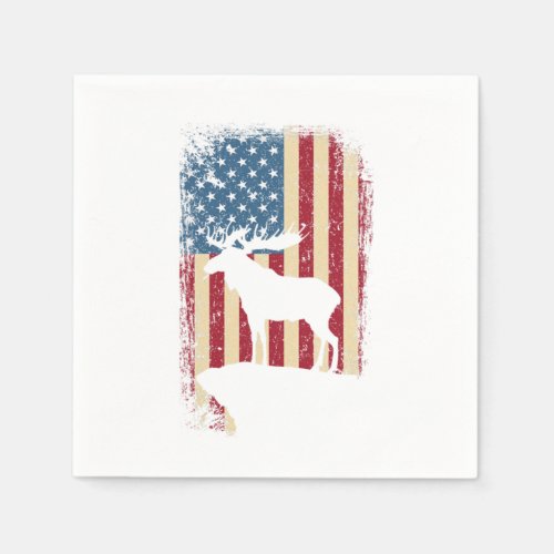 USA Patriotic American Elk Moose Hunter Hunting Napkins