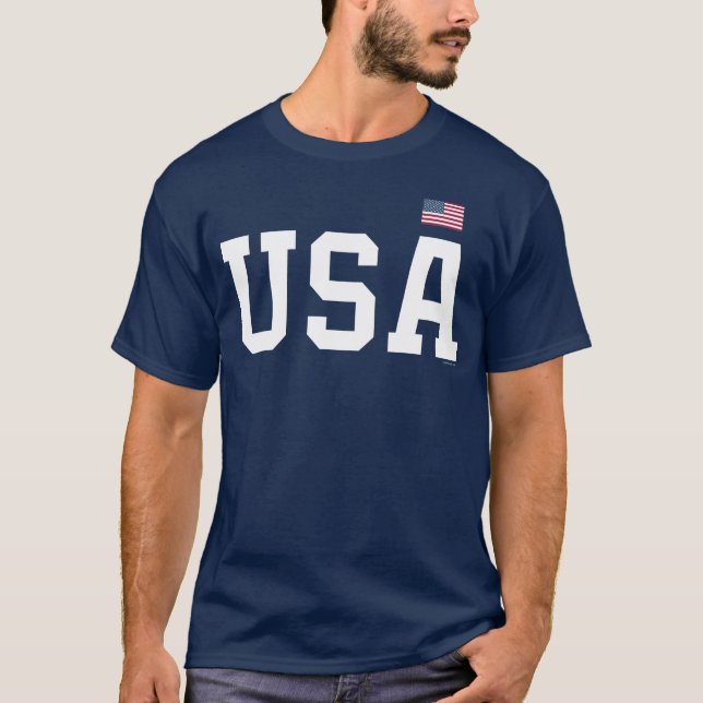 USA Patriotic American Flag 4th of July White Text T-Shirt (Front)