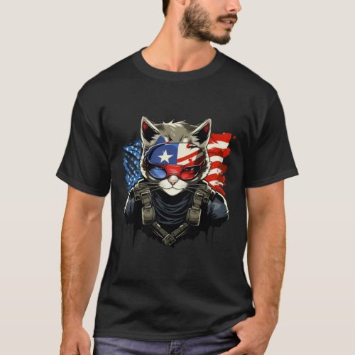 USA Patriotic American Flag Cat  3  T_Shirt