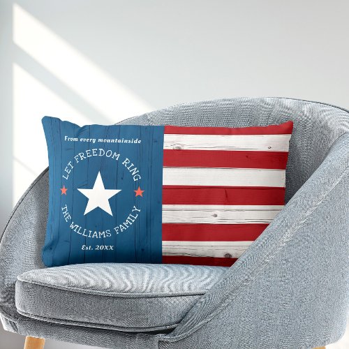 USA Patriotic American Flag Country Rustic Wood Lumbar Pillow