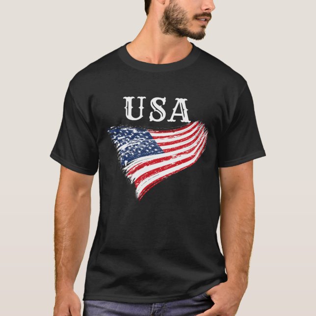 USA Patriotic American Flag Design T-Shirt (Front)