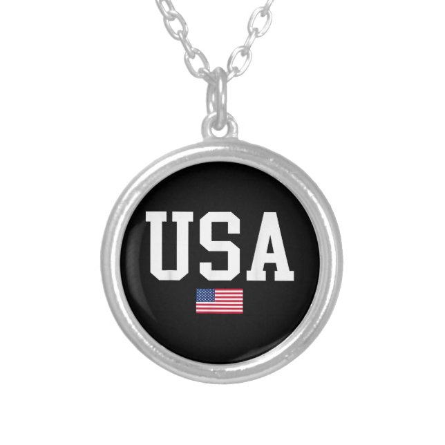 USA Patriotic American Flag For Men Women Kids Boy Silver Plated Necklace (Front)