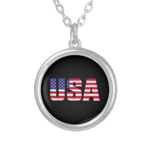 USA Patriotic American Flag For Men Women Kids Boy Silver Plated Necklace