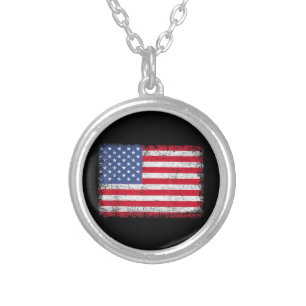 USA Patriotic American Flag For Men Women Kids Boy Silver Plated Necklace