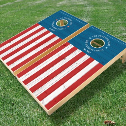 USA Patriotic American Flag Rustic Wood Family Cornhole Set