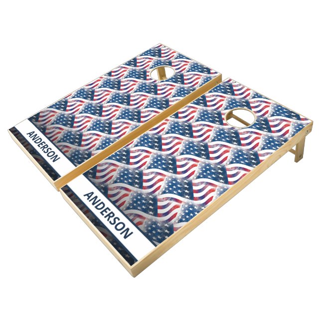 USA Patriotic American Flag Stars And Stripes Cornhole Set (Angled)