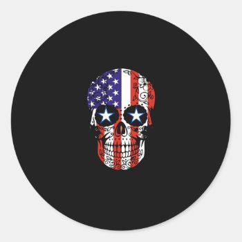 Usa Patriotic American Flag Sugar Skull Classic Round Sticker by TattooSugarSkulls at Zazzle