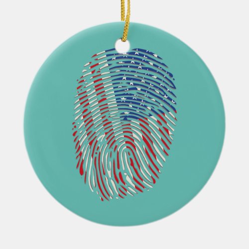 USA Patriotic American Flag US Fingerprint  Ceramic Ornament