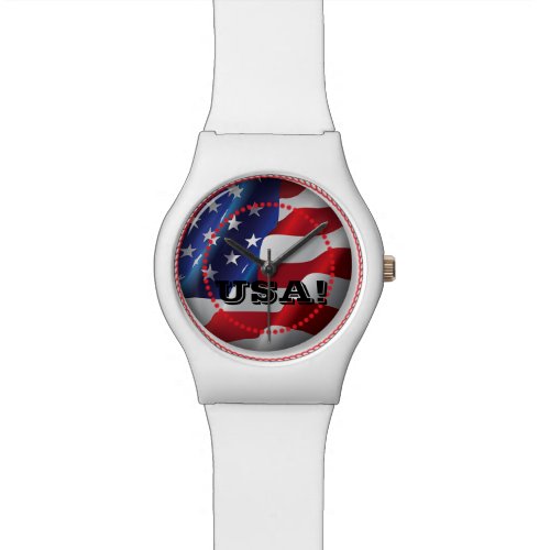 USA Patriotic American Flag White Adjustable Watch