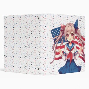 USA patriotic anime girl 3 Ring Binder
