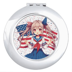 USA patriotic anime girl Compact Mirror