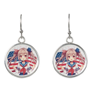 USA patriotic anime girl Earrings