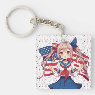 USA patriotic anime girl Keychain