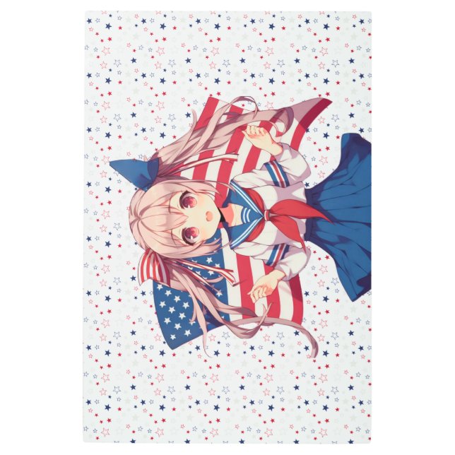 USA patriotic anime girl Metal Print (Front)