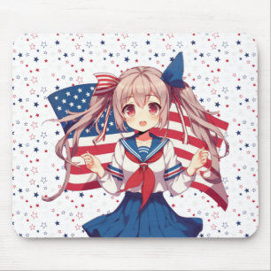 USA patriotic anime girl Mouse Pad