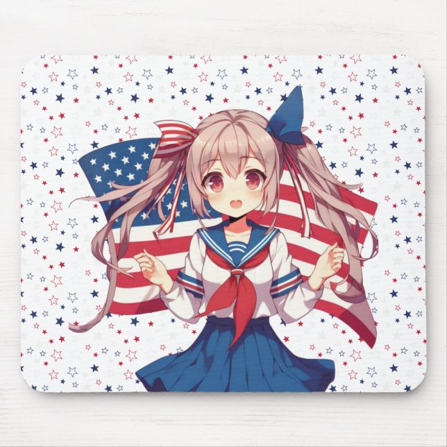 USA patriotic anime girl Mouse Pad (Front)