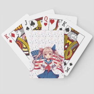 USA patriotic anime girl Poker Cards
