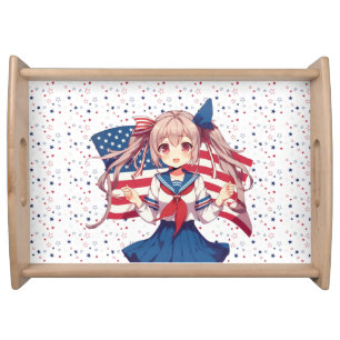 USA patriotic anime girl Serving Tray
