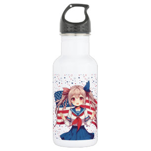 USA patriotic anime girl Stainless Steel Water Bottle