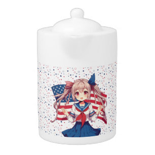 USA patriotic anime girl Teapot
