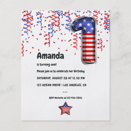 USA Patriotic Balloon 1st Birthday Invitation Flyer