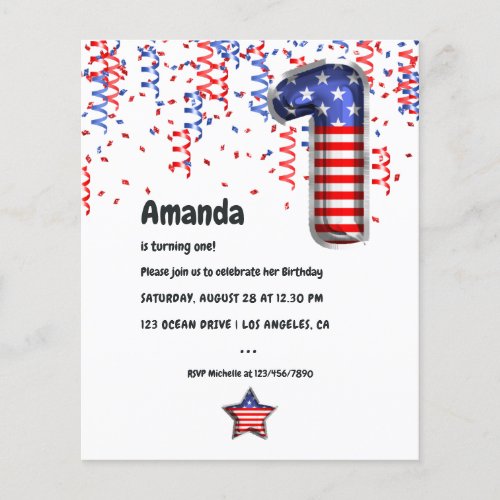 USA Patriotic Balloon 1st Birthday Invitation Flyer