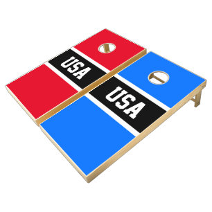 USA Patriotic Bright Red White Blue Black Stripes Cornhole Set