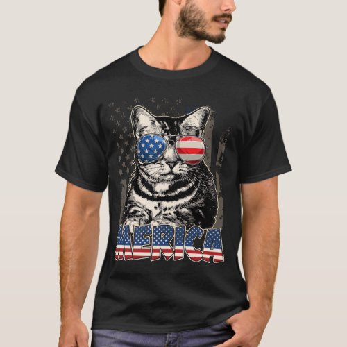  USA Patriotic Cat 4th of July American Flag copy T_Shirt