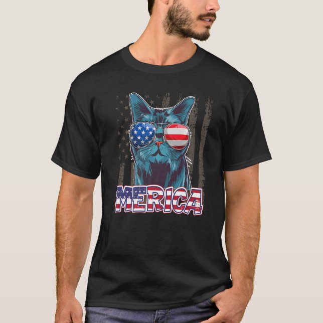 Usa Patriotic Cat 4th Of July American Flag Men Wo T-Shirt (Front)
