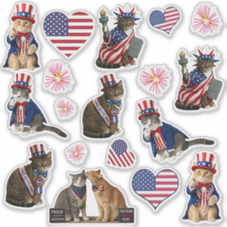 USA Patriotic Cat Photo Kiss-Cut Vinyl Stickers